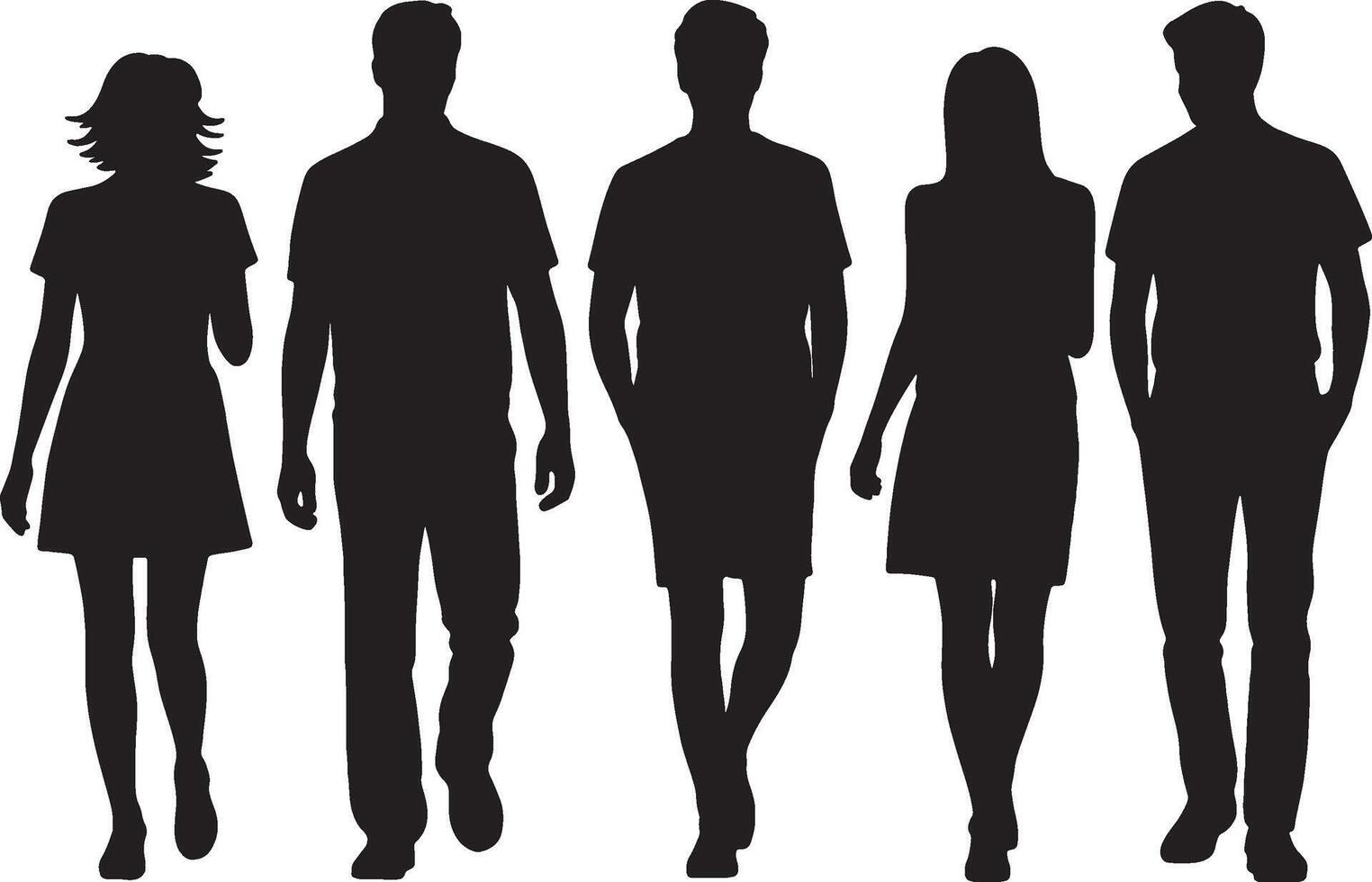 silhouettes of people walking in a line vector