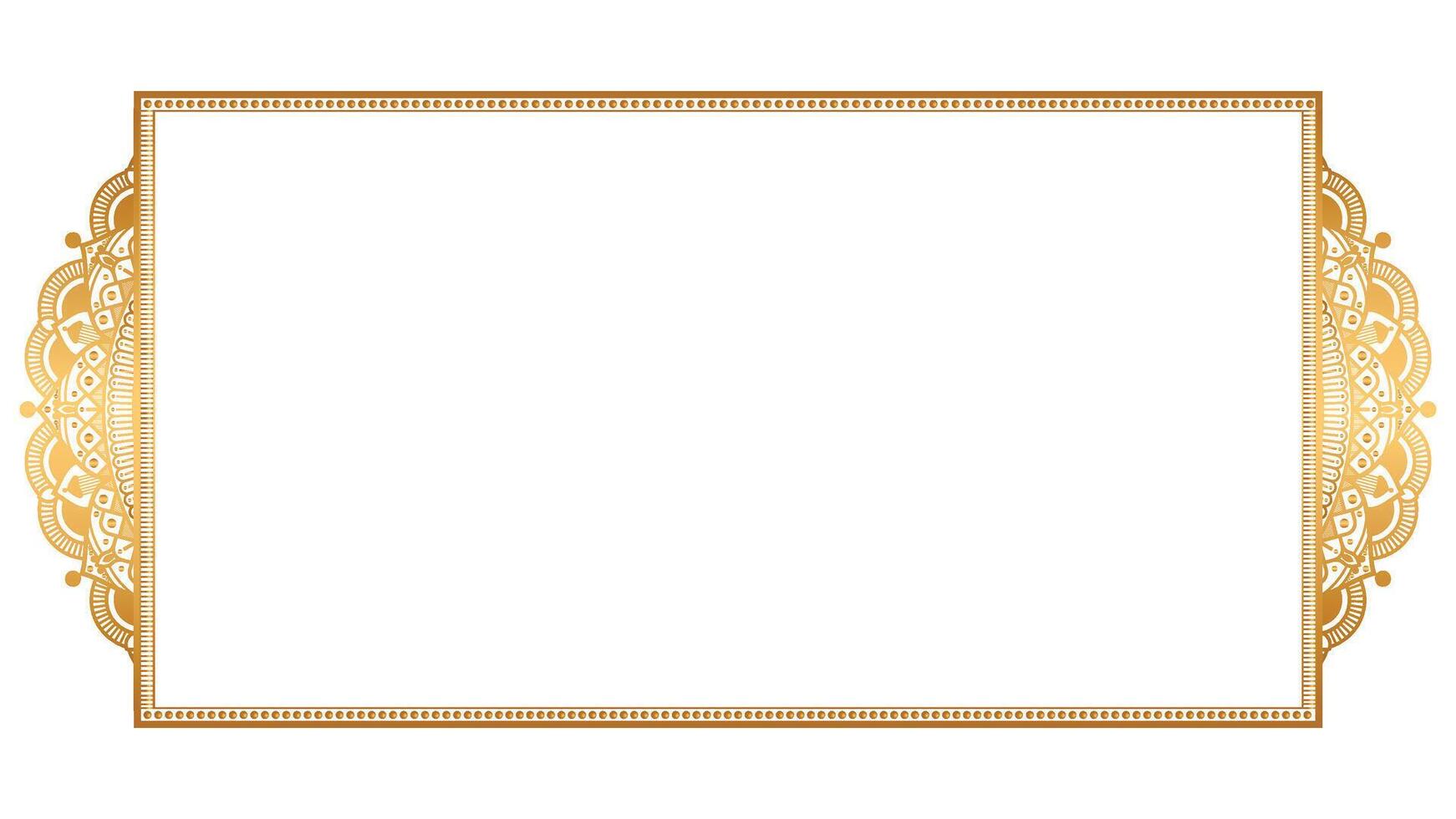 Luxury corner golden rectangle certificate border pattern line photo frame islamic design wedding invitation background vector