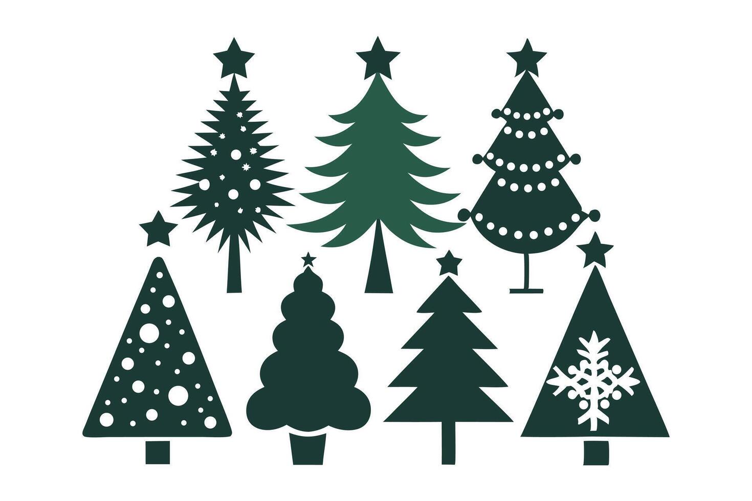 Decorative art of Xmas trees, Holiday greeting tree set vector