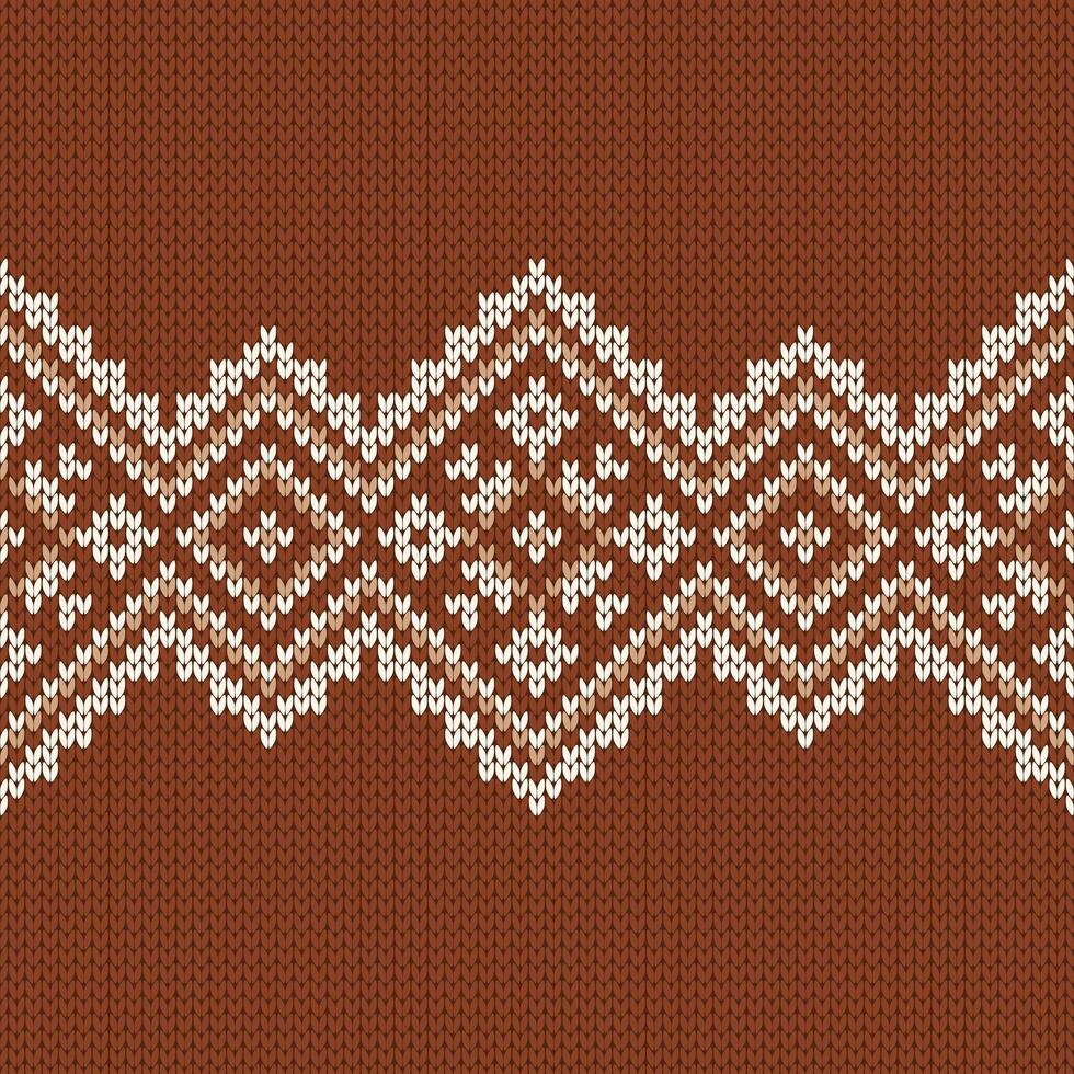 Scandinavian brown knitted seamless pattern. Norwegian native style sweater, ornament with snowflakes. Fair Isle design. Wool texture. Winter holiday background, illustrations vector