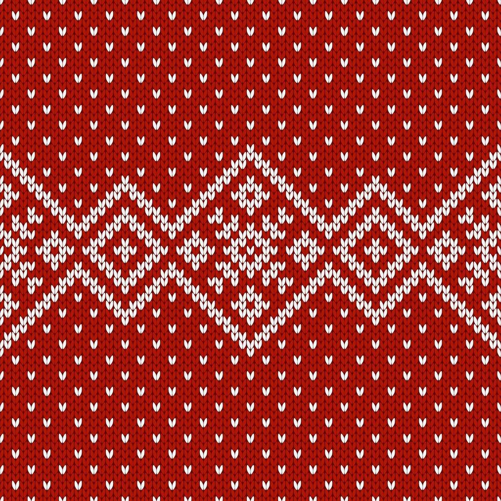 Scandinavian red knitted seamless pattern. Norwegian native style sweater, ornament with snowflakes. Fair Isle design. Wool texture. Winter holiday background, illustrations vector