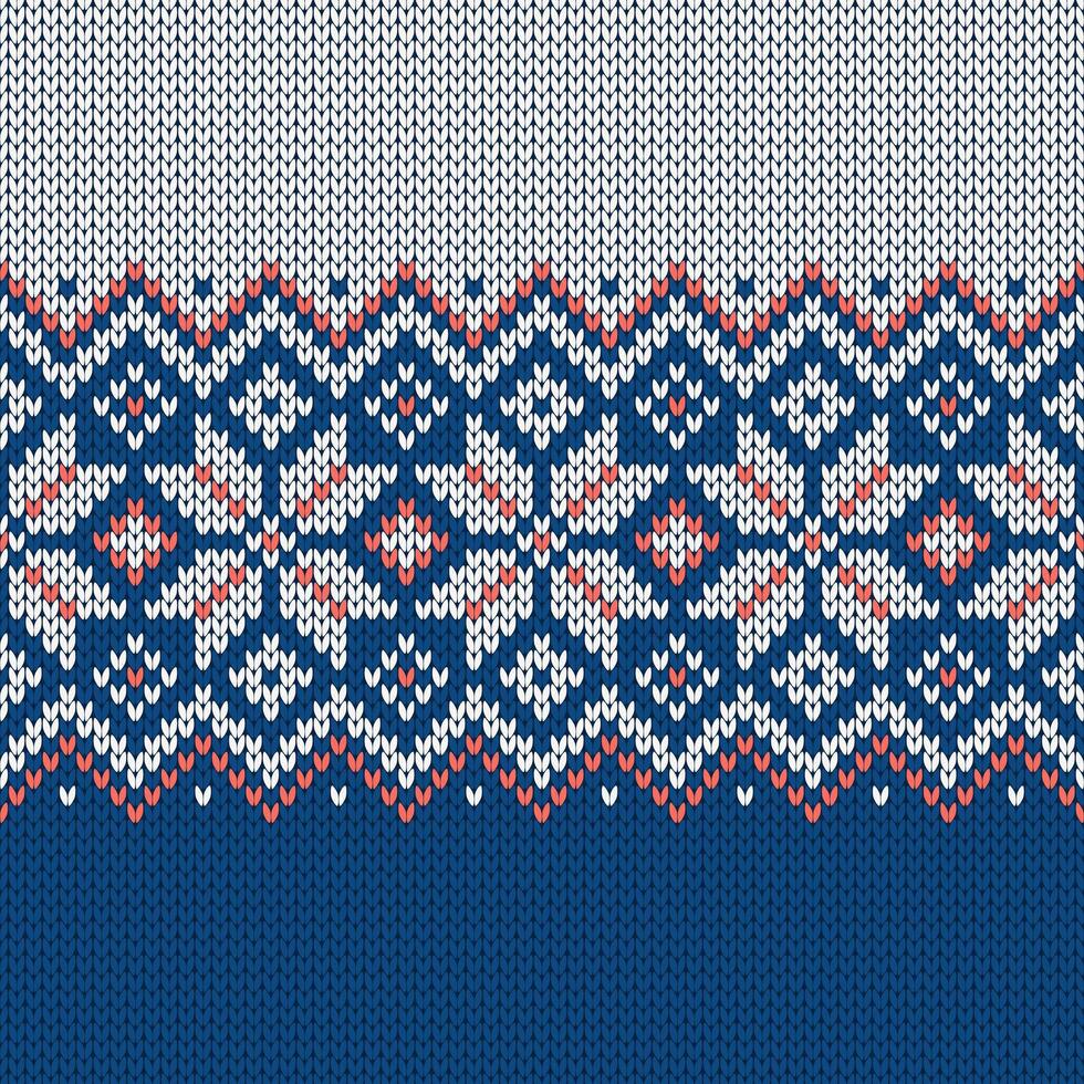 Scandinavian knitted seamless pattern. Norwegian native style sweater, ornaments with snowflakes. Fair Isle design. Wool texture. Winter holiday background, illustration. vector