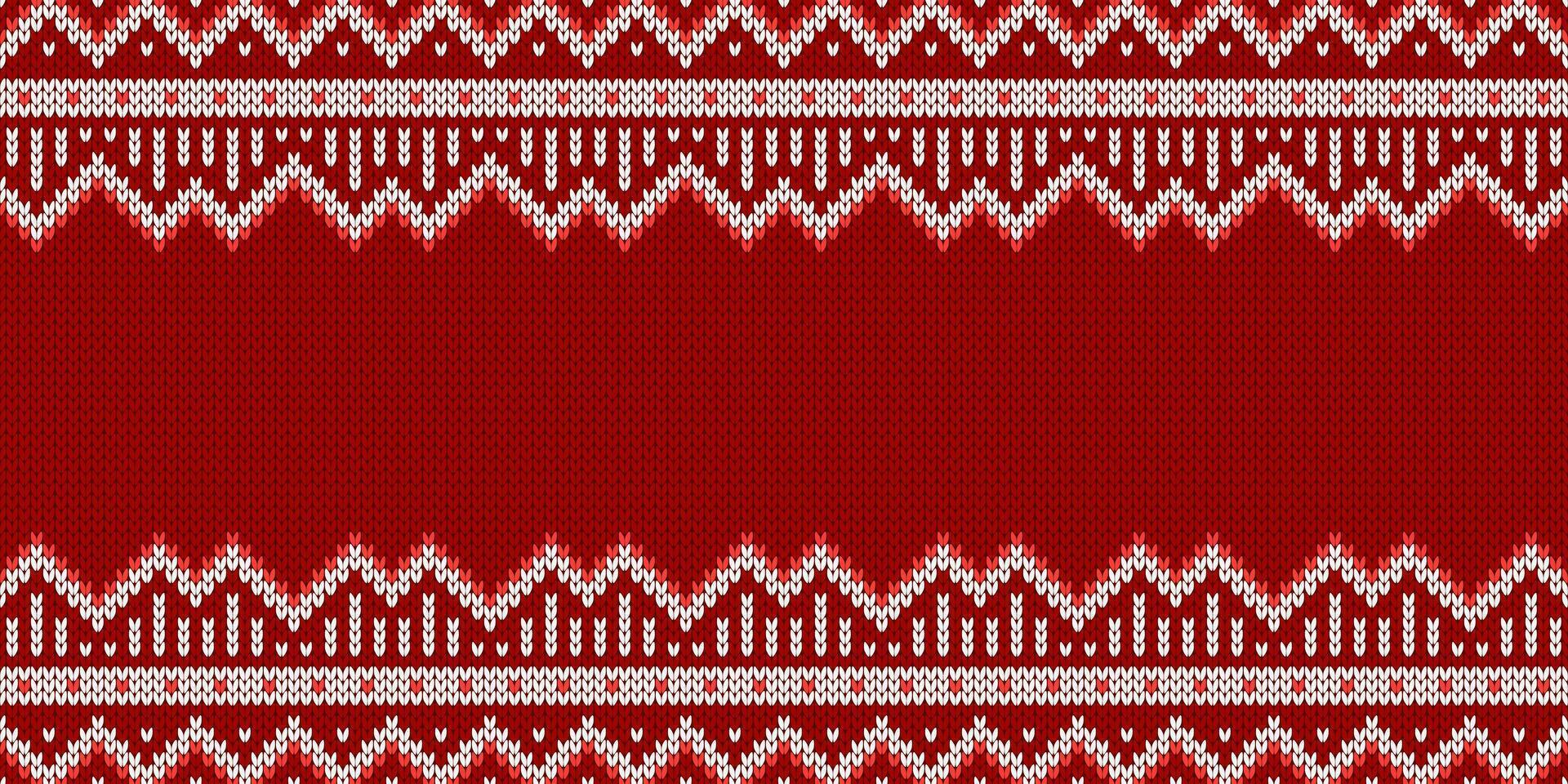 Ugly Christmas Sweater Party. Wide red white background. Knitwear texture. Template with empty place for text. Traditional seasonal seamless pattern for holiday design. Winter knitted illustration vector