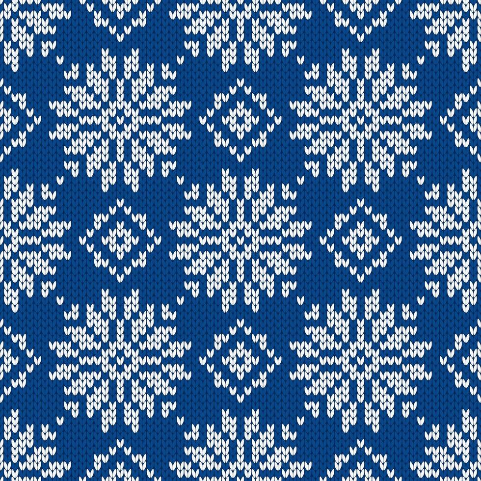 Christmas and New Year traditional knitted seamless pattern with snowflakes. Norwegian style sweater. Wool texture, illustration. Holiday backgrounds vector