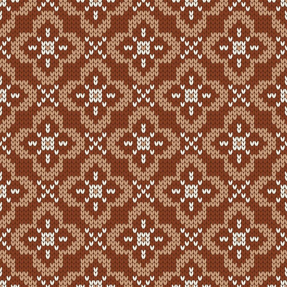 Christmas and New Year traditional knitted and seamless pattern. Norwegian style sweater. Wool texture, illustration with snowflakes. Holiday background. vector