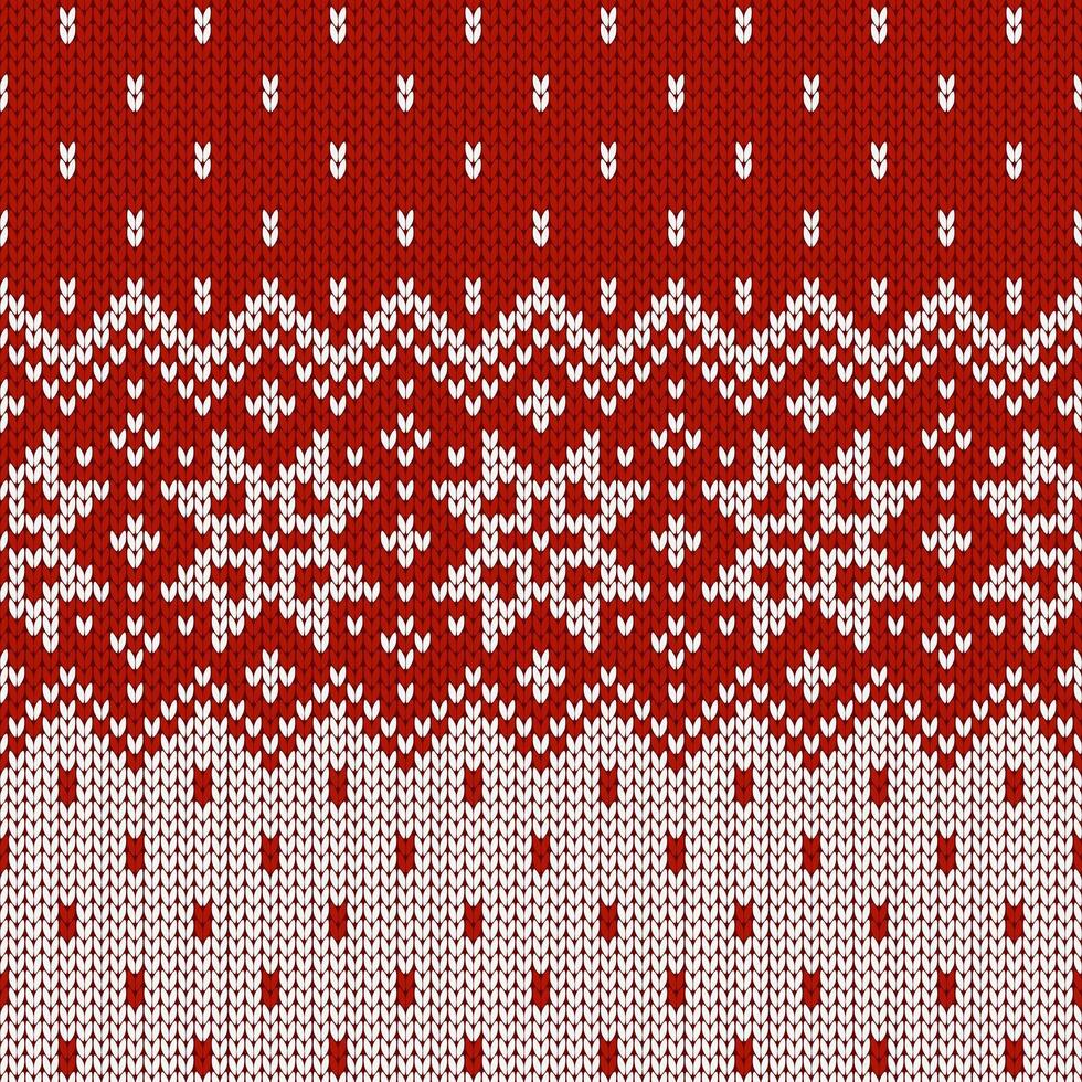 Scandinavian knitted seamless pattern. Norwegian native style sweater, ornament with snowflakes. Fair Isle design. Wool red and white textured. Winter holiday background, illustration. vector