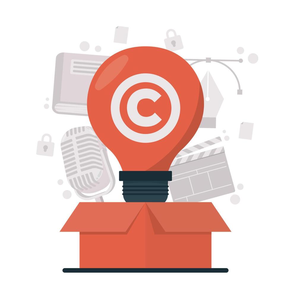intellectual property concept Copyright Bulb with target icon. Flat illustration of bulb with target icon for web design vector