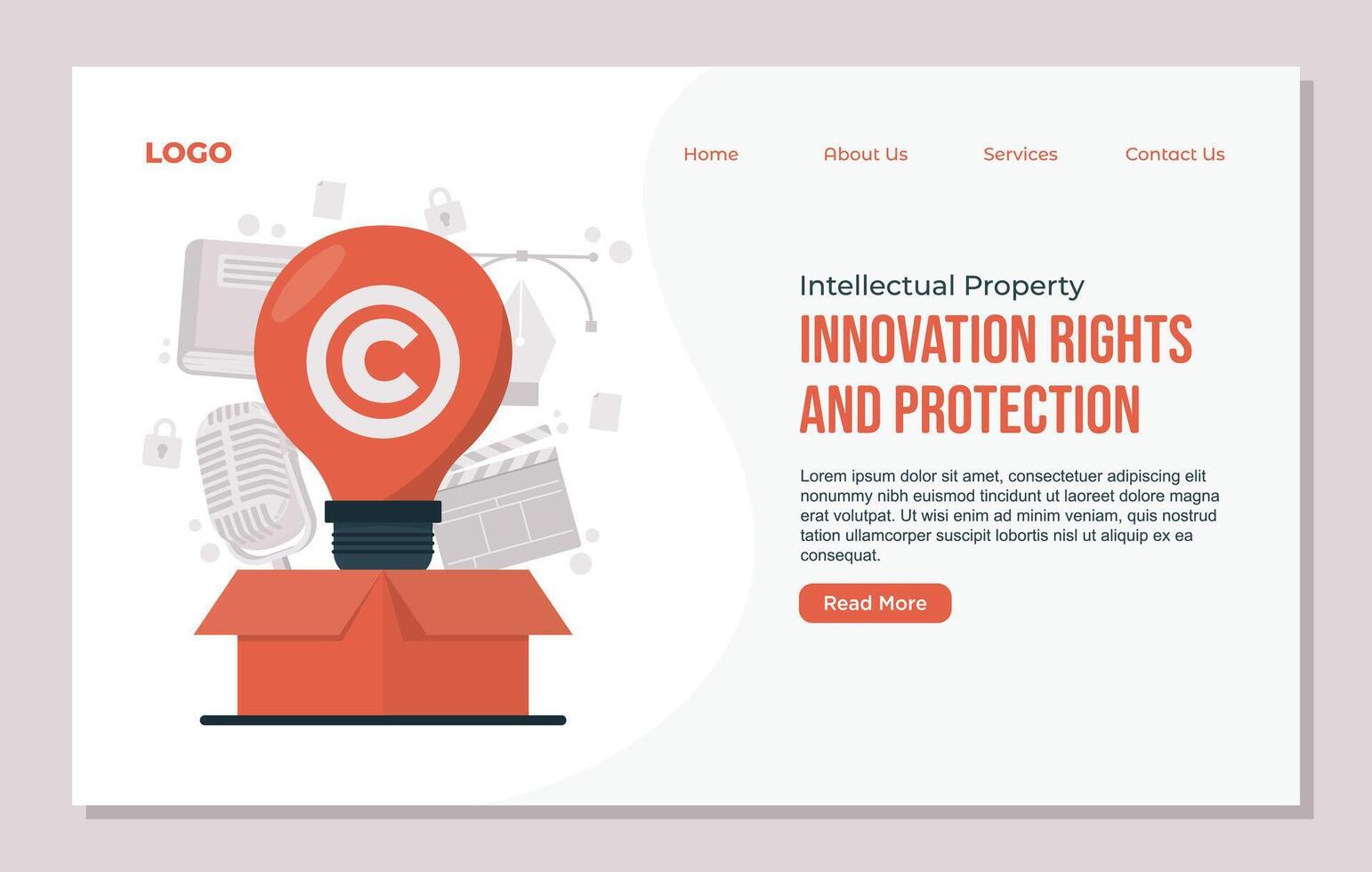 intellectual property copyright Flat design website template for businesseting, advertising. Modern illustration. vector