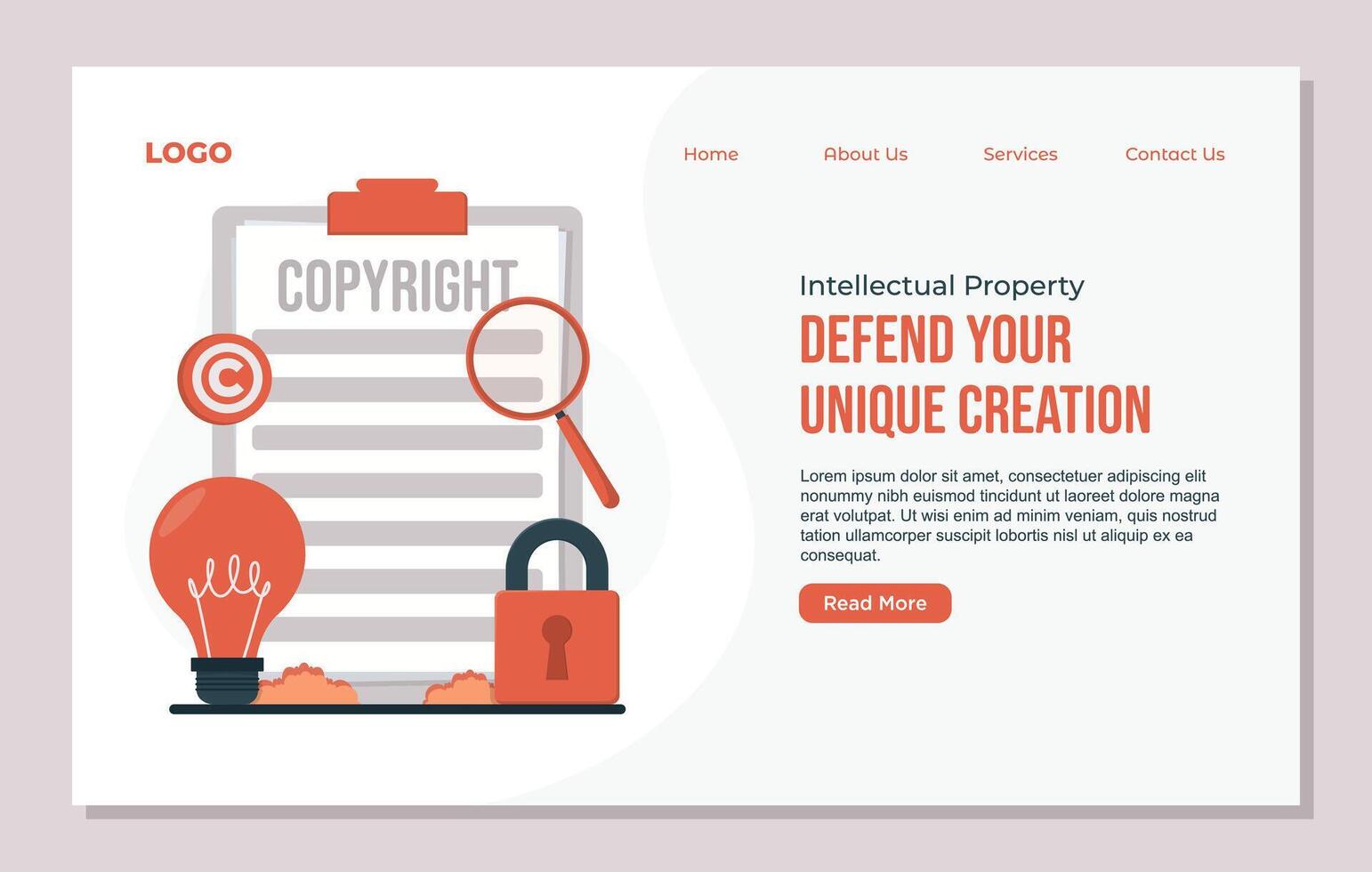 intellectual property copyright landing page design template for website and mobile website development. Flat style illustration. vector