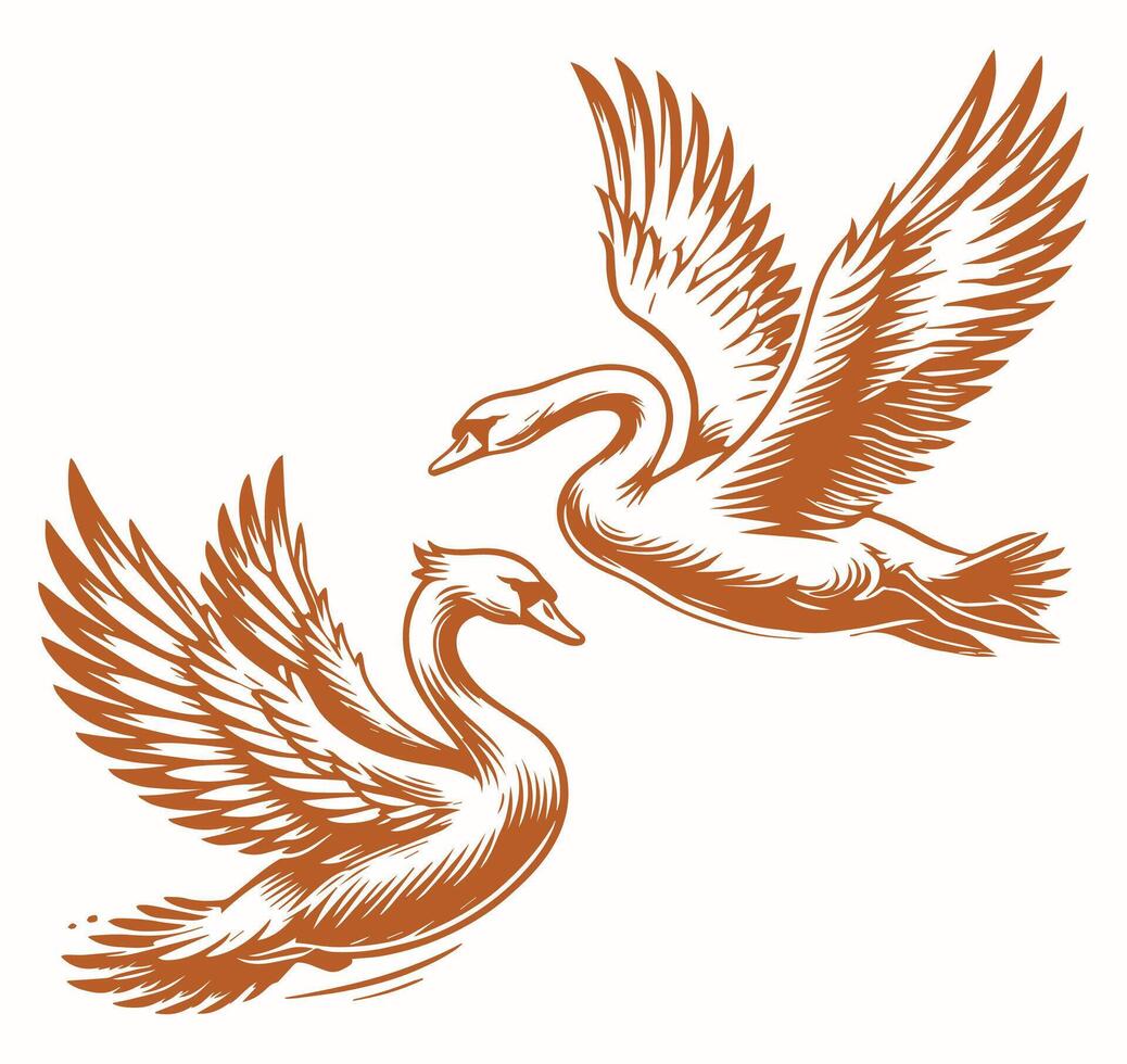 Swan Flying Silhouette Design, isolated in white background vector