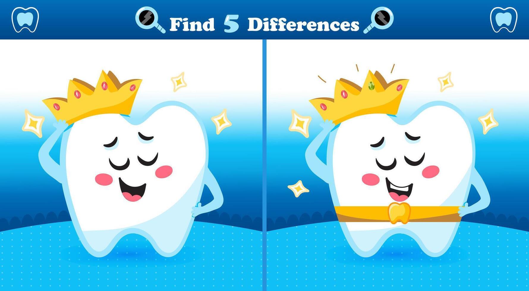 Fun Find the Differences Game with Crowned Tooth Character vector