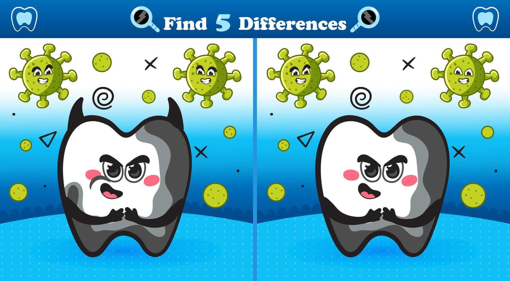 Find the Differences Game with Evil Tooth and Bacteria Characters vector