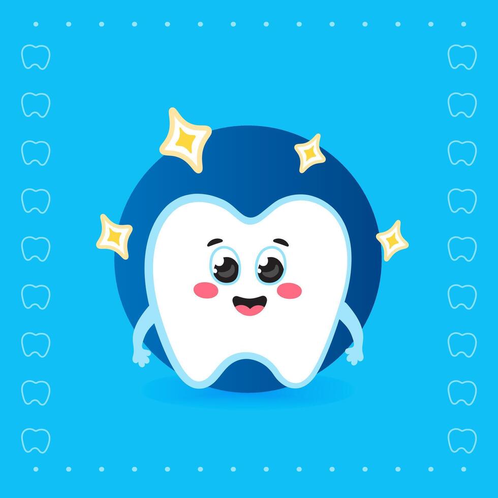 Cute Smiling Tooth Character Mascot on Blue Background vector