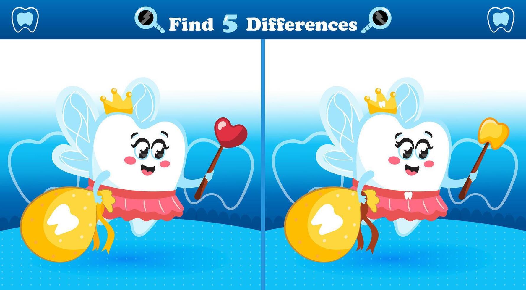Find the Differences Game with Flying Tooth Fairy and Magic Wand vector