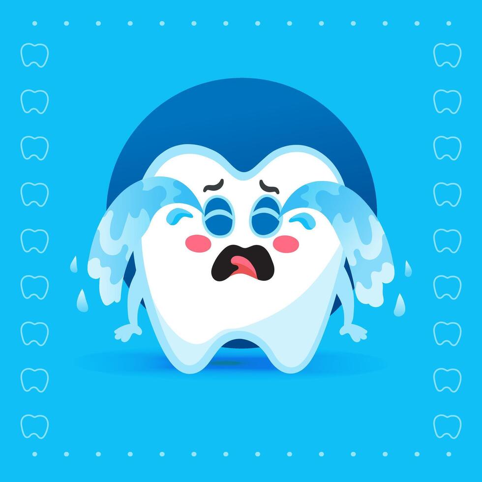 Sad Tooth Character Crying on Blue Background Mascot vector