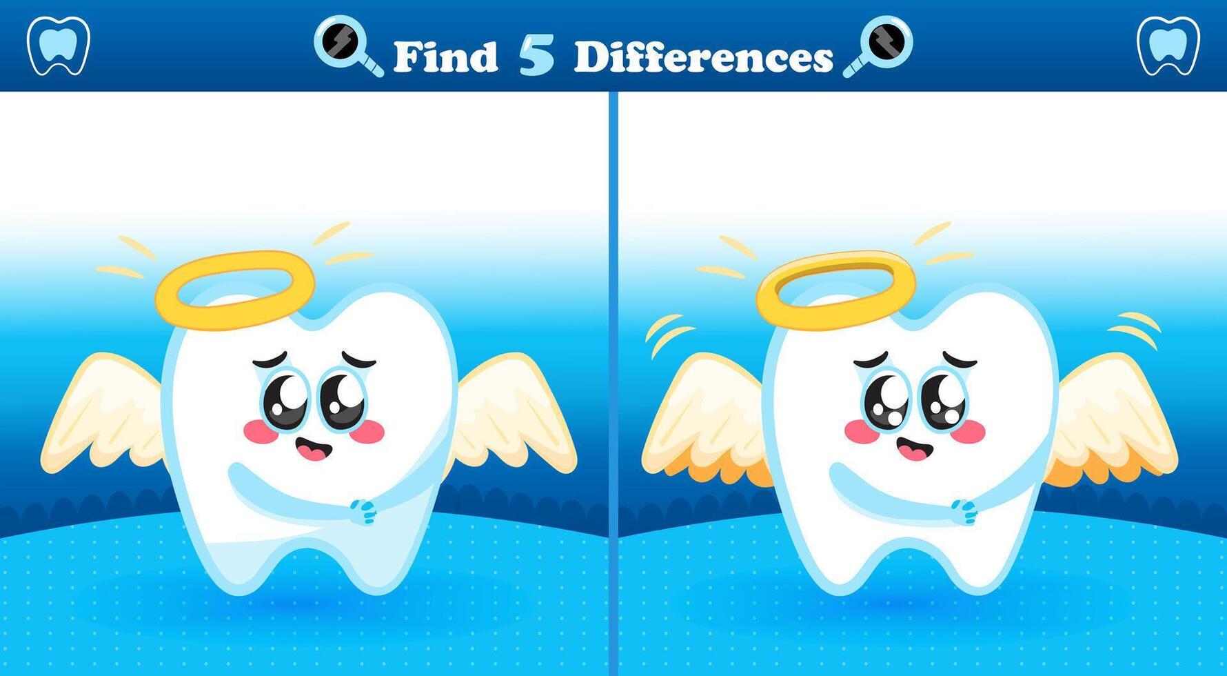 Find the Differences Game with Angel Tooth Character for Kids vector