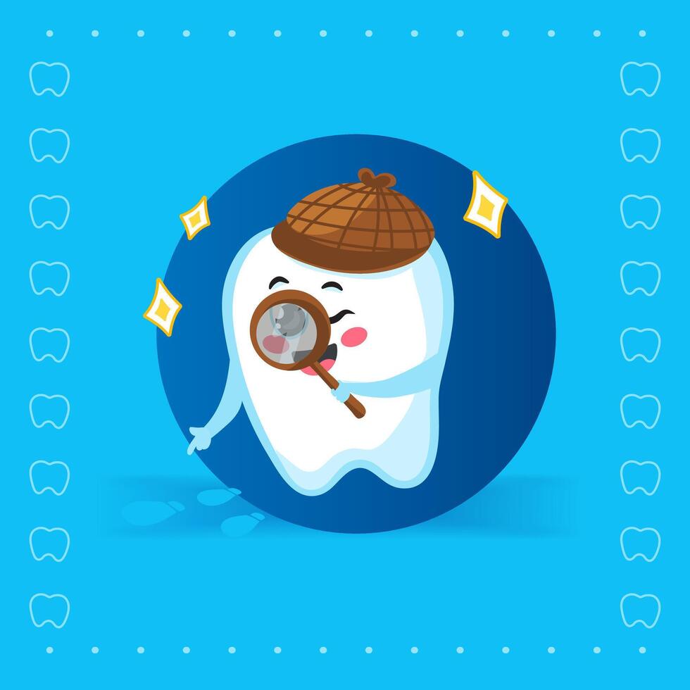 Cute Tooth Character Dressed as Detective with Magnifying Glass vector