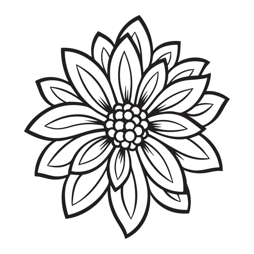 Detailed Mandala Flower Coloring Page with Layered Petals Design vector