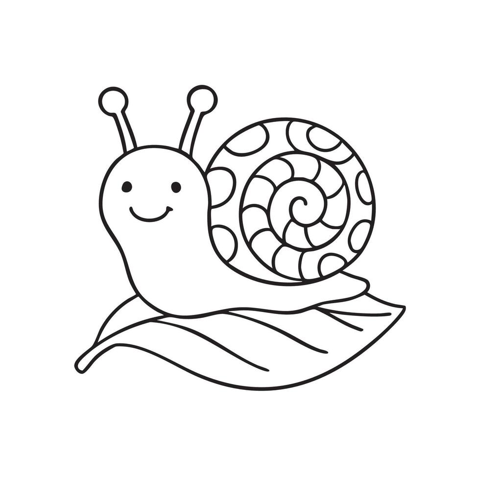 Cute Cartoon Snail on Leaf Coloring Page vector