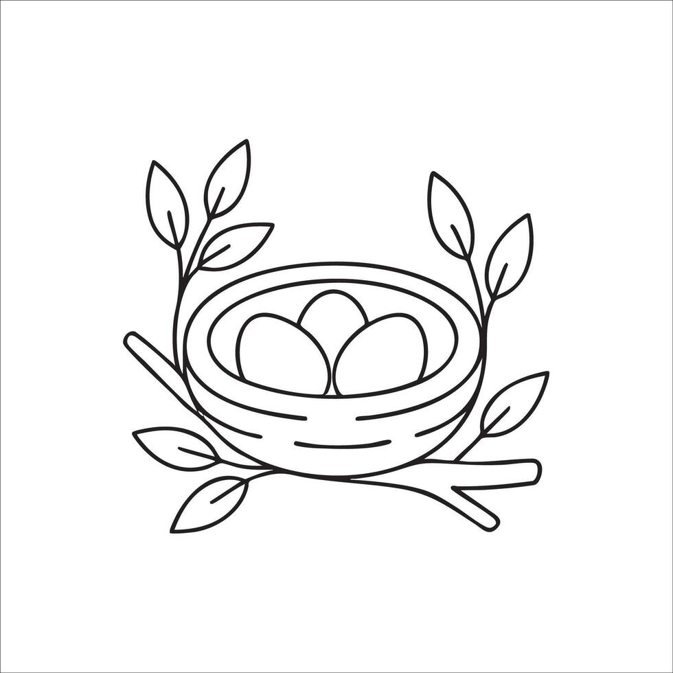 Bird Nest with Eggs Coloring Page vector