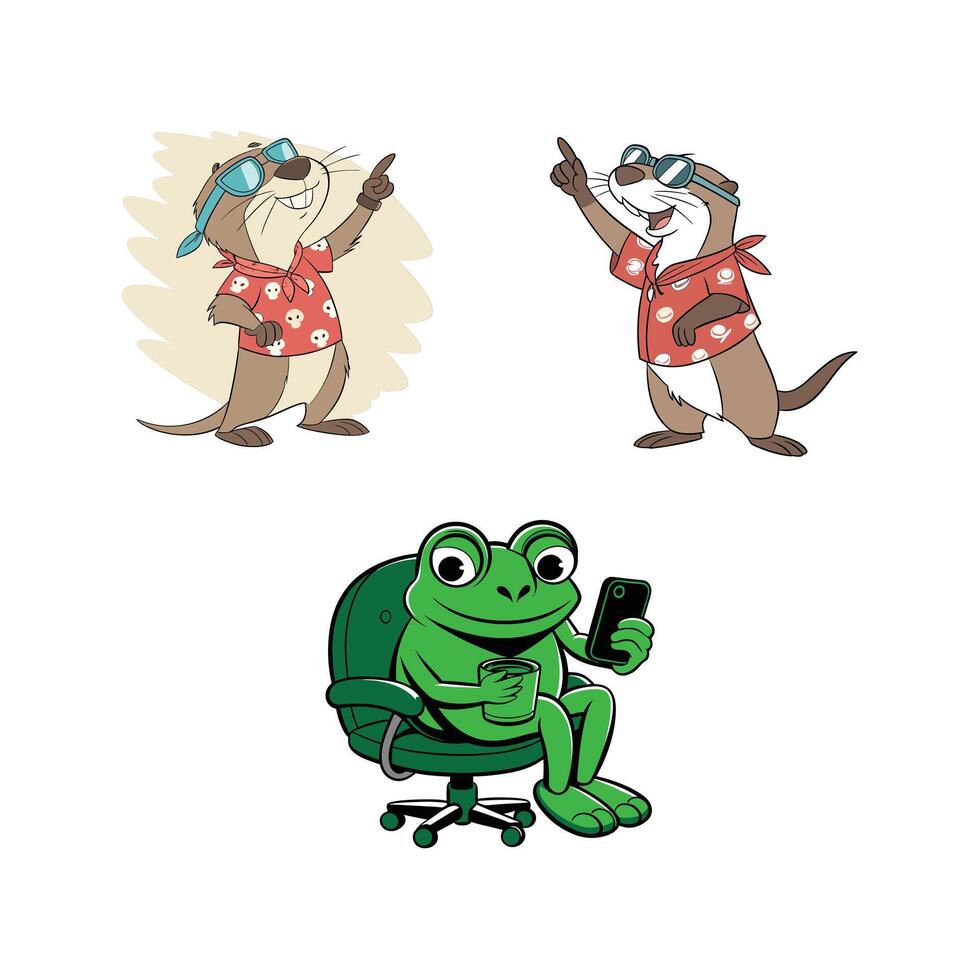 Adorable Cartoon Animals in Summer Attire and Modern Activities. vector