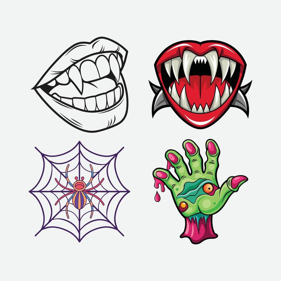 Spooky Halloween Icons Set for Graphic Design. vector