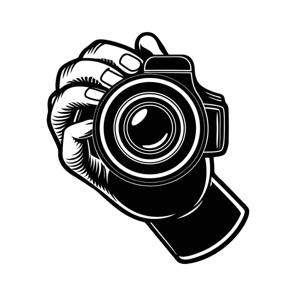 Hand holding a camera, a graphic illustration of photography. vector