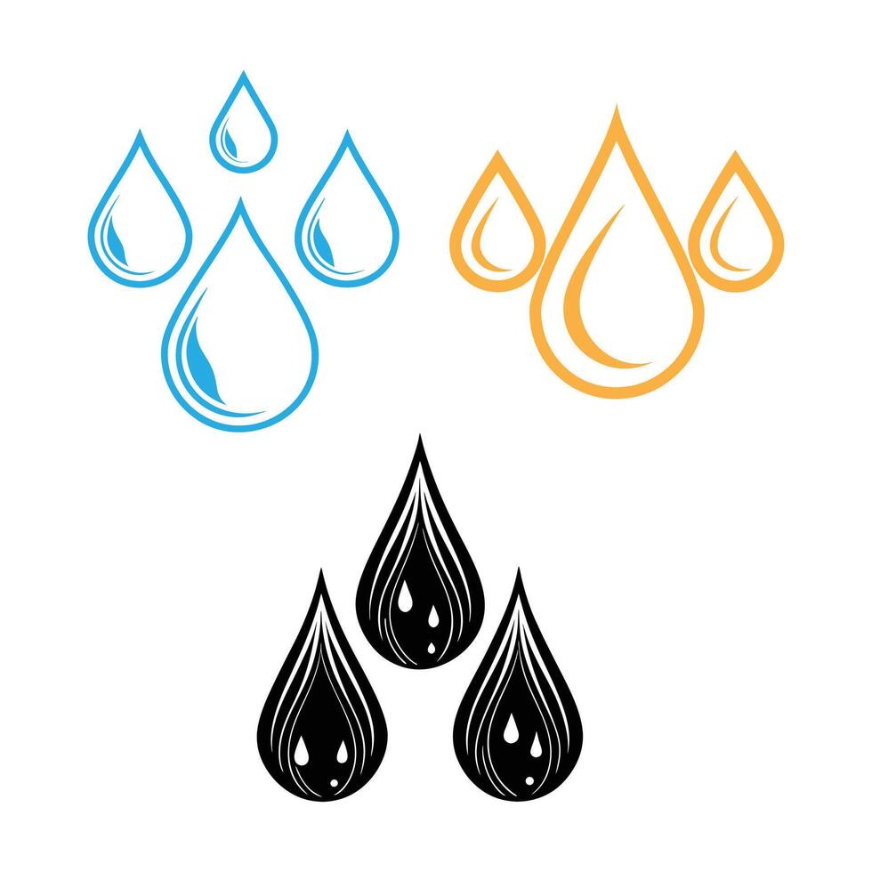 Three Different Depictions of Water Droplets in Various Colors. vector