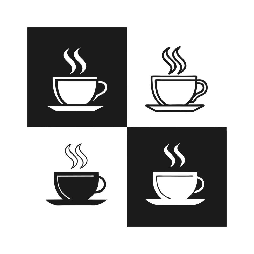 Four Simple Black and White Coffee Cup Icons. vector