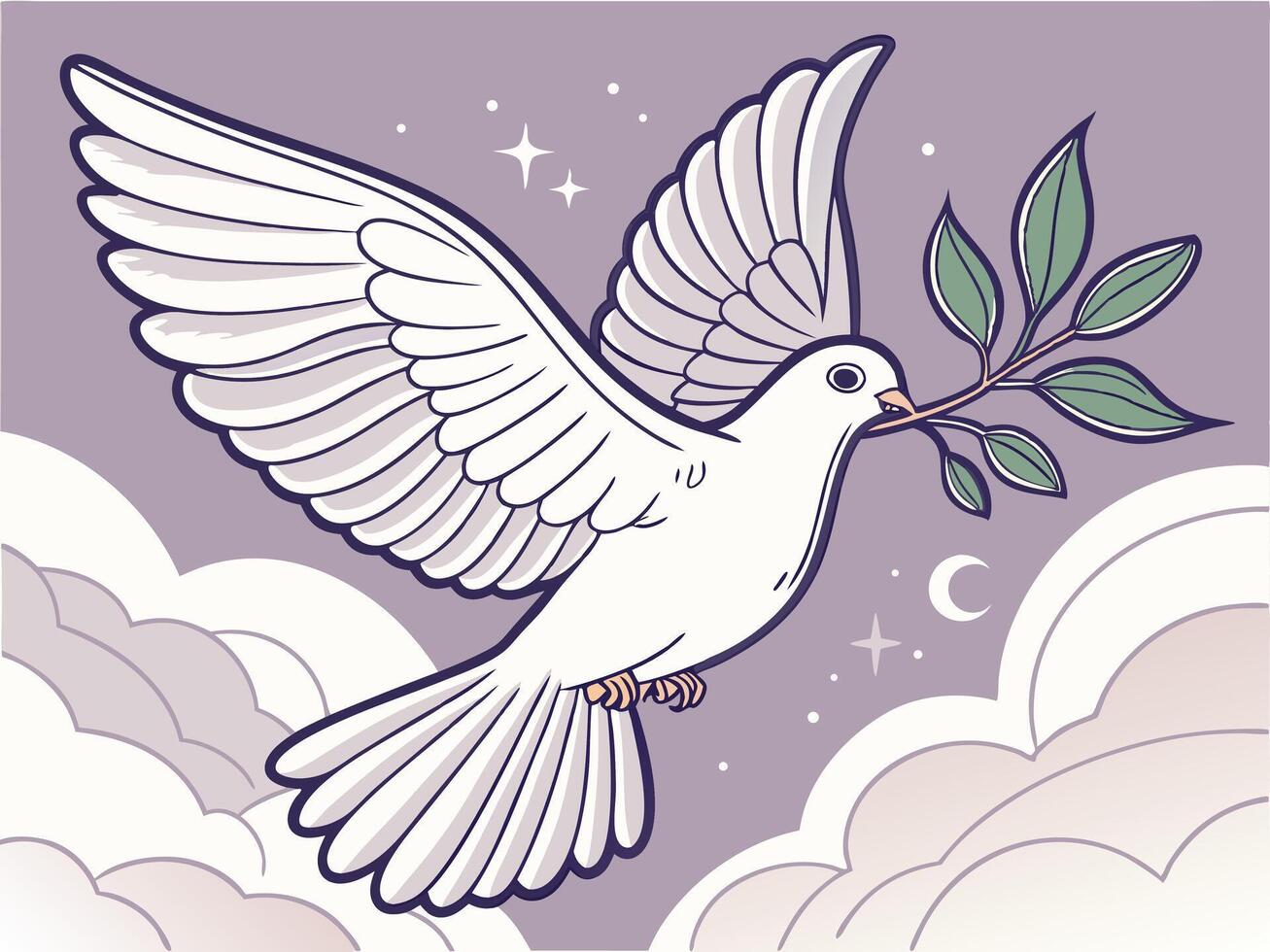Graceful white dove in flight carrying an olive branch, symbolizing peace. vector