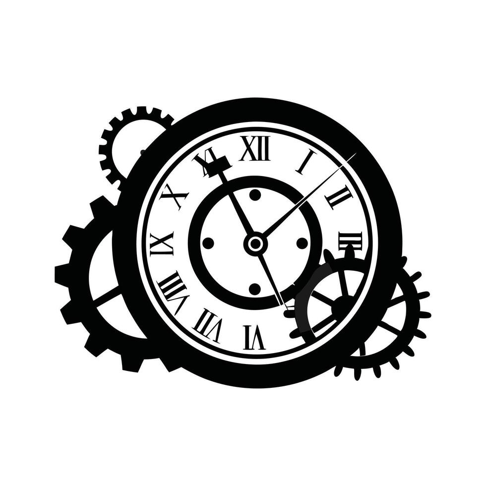Steampunk Clock with Interlocking Gears Design. vector