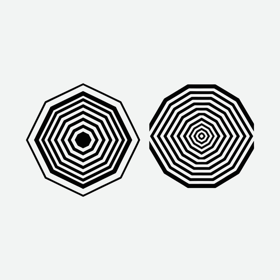 Abstract black and white geometric shapes with concentric octagons. vector