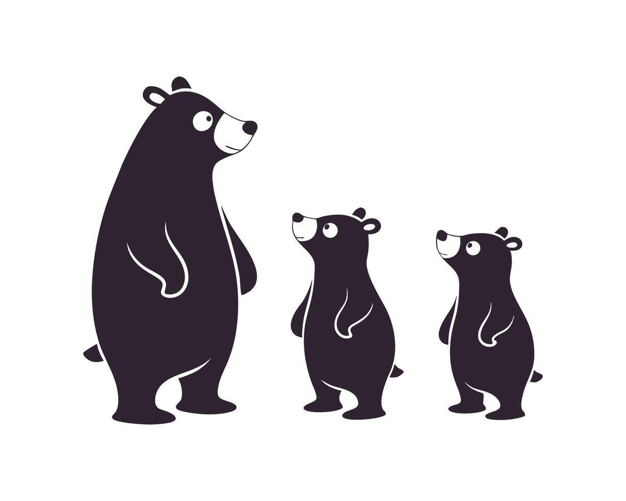 Cute bear family silhouette illustration. vector