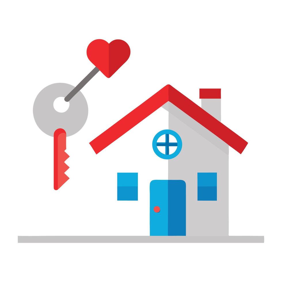 A house key with a heart, symbolizing homeownership. vector