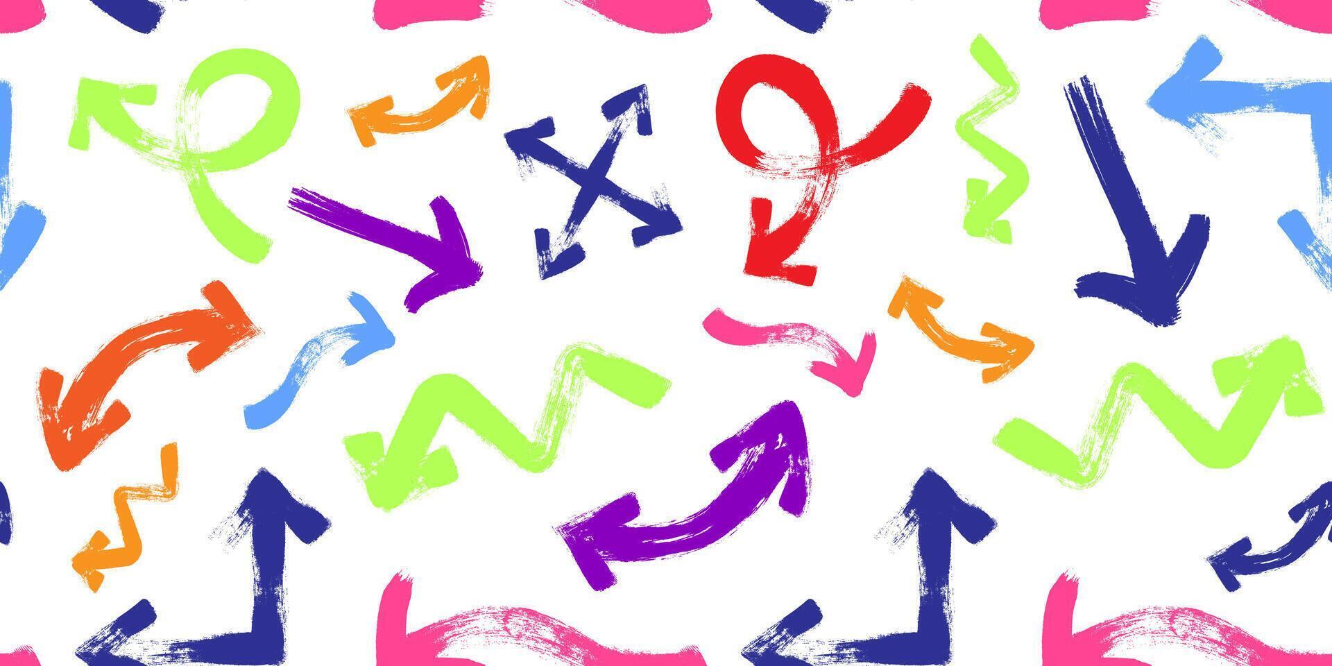 Multicolor Painted Arrows seamless pattern Background.Hand drawn arrows with brush stroke texture on white background, for web design, textile design, fashion print, wallpaper, wrapping paper vector