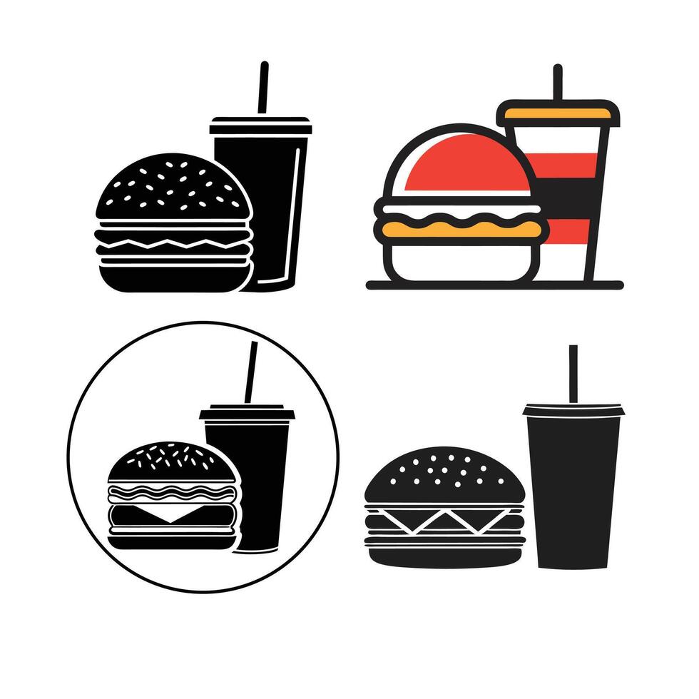 Simple Icons of Burgers and Sodas for Fast Food Restaurants. vector