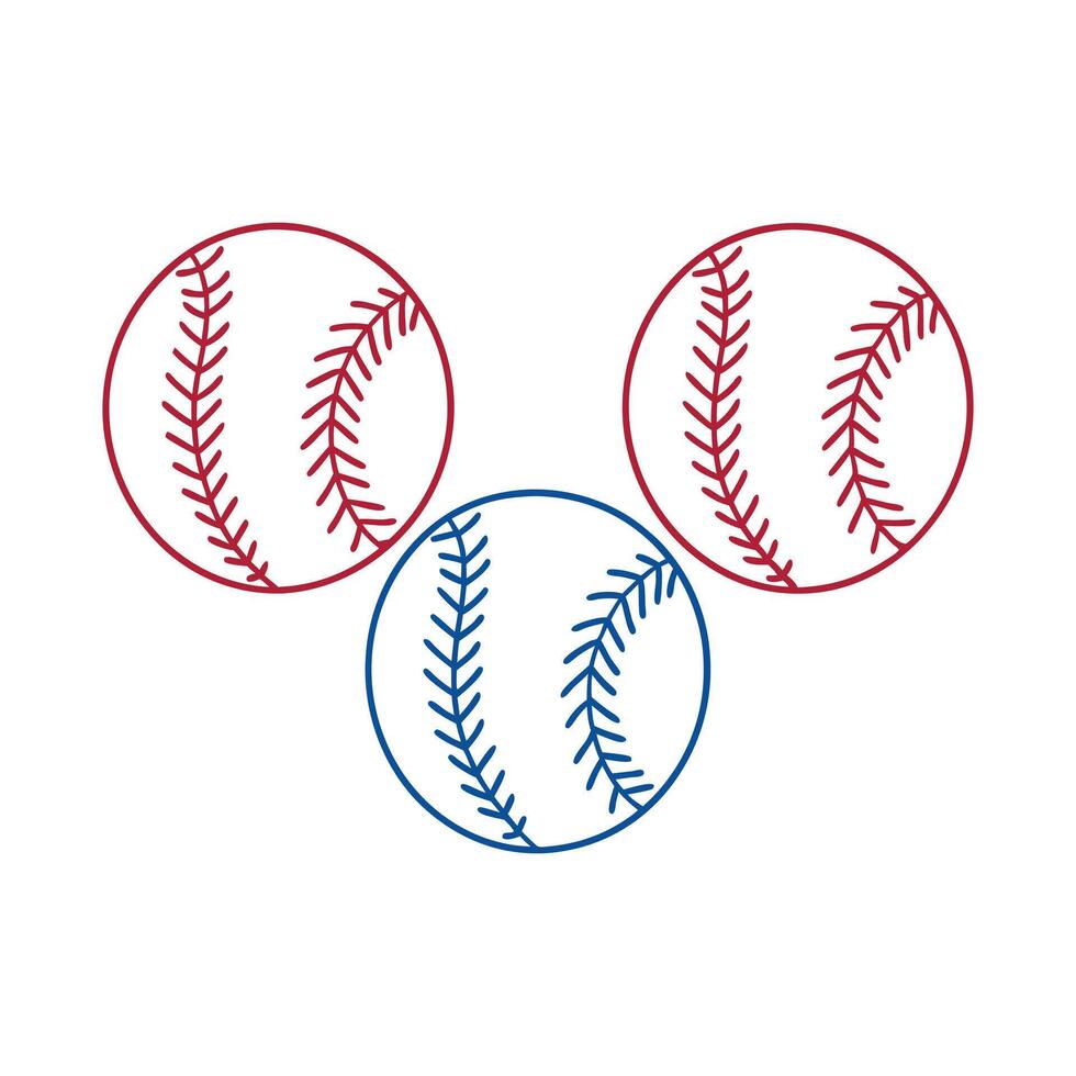 Three baseballs in red and blue, a graphic design. vector