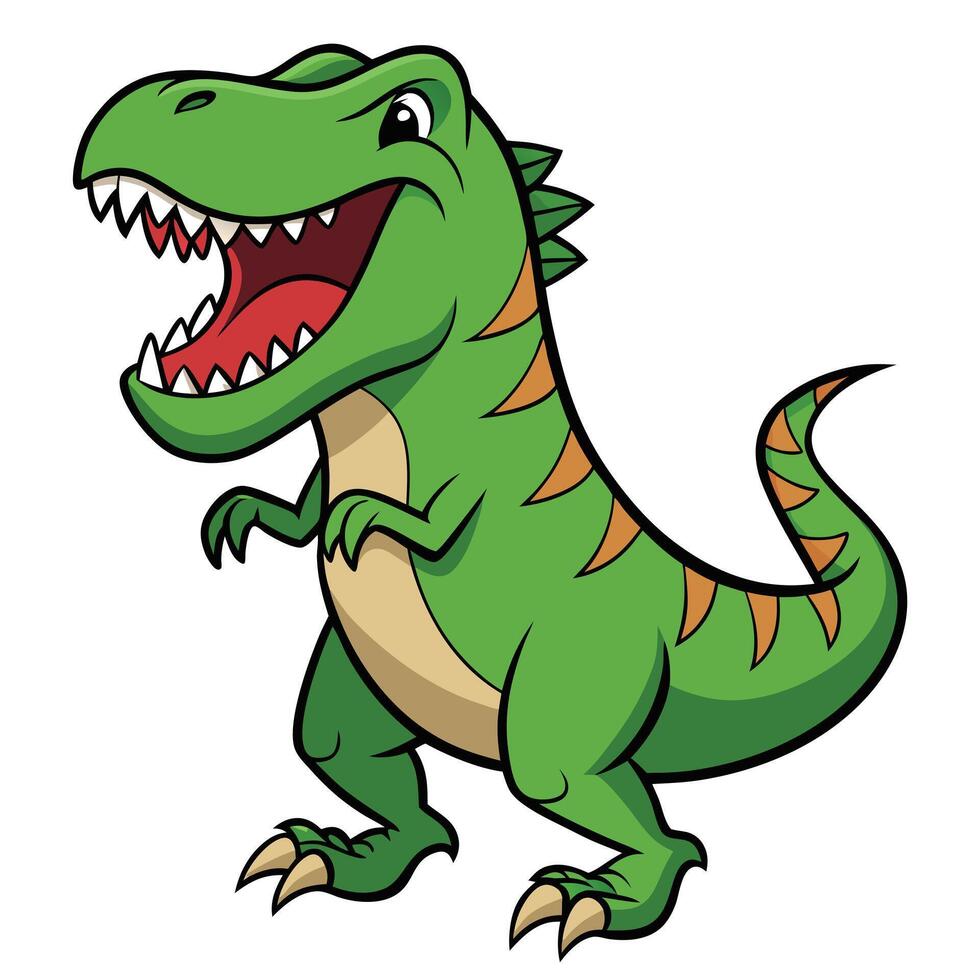 Cartoon Tyrannosaurus Rex Character with Orange Stripes Isolated on White Background vector