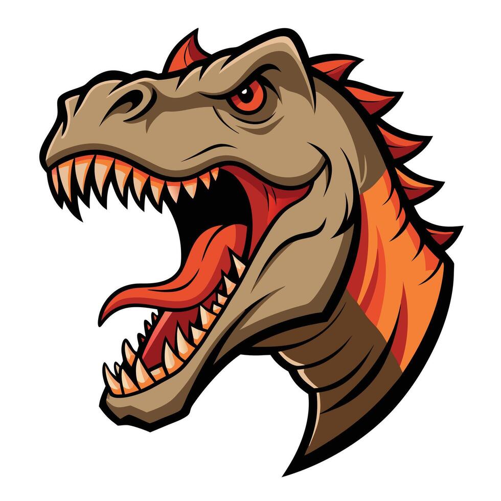 Angry Cartoon Tyrannosaurus Rex Head with Open Mouth Showing Teeth and Tongue vector