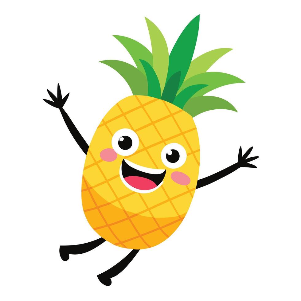 Cheerful Pineapple Cartoon Character Leaping With Joy, Isolated on White Background Illustration vector