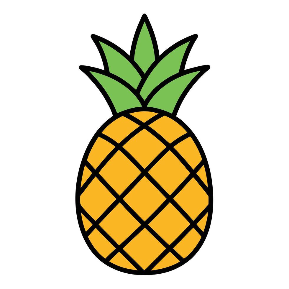 Stylized pineapple with green leafy top and grid pattern on a white background vector