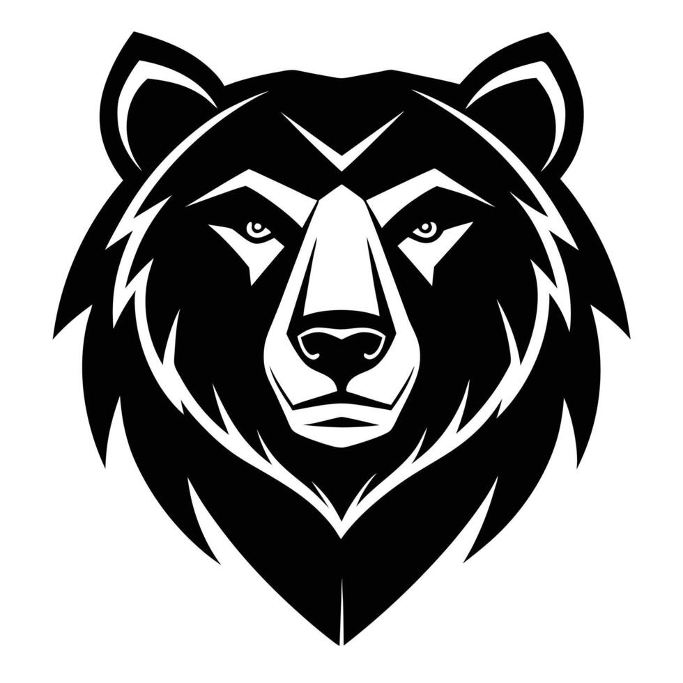 Powerful Black and White Bear Head Illustration with Detailed Fur Design vector