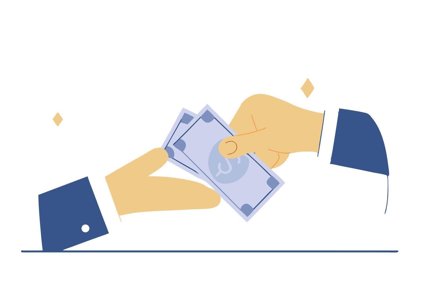Cartoon Hand Giving Money to Another Hand in Business Deal Illustration vector