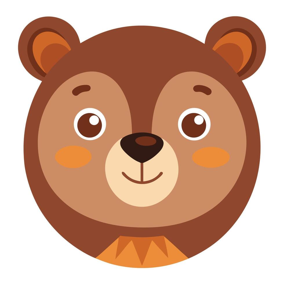 Cute Brown Bear Face Cartoon Illustration with Blush, Smiling Expression and Rounded Features vector