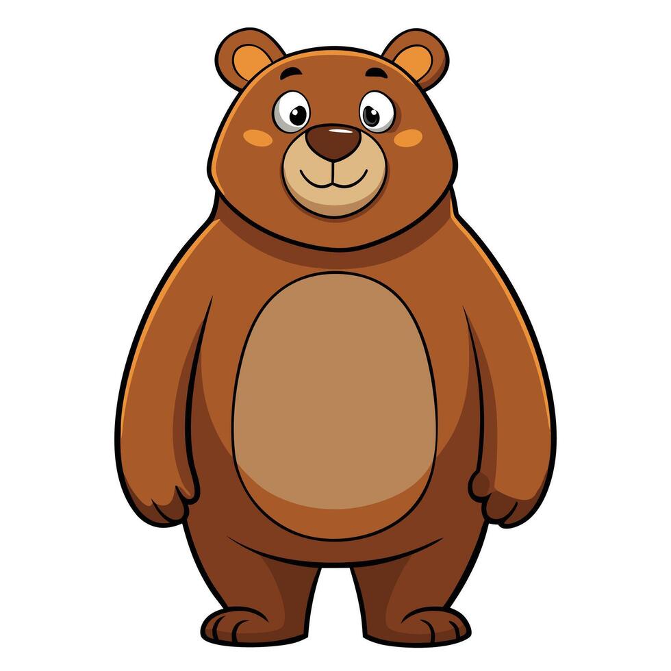 Cartoon Illustration of a Standing Brown Bear with Cheerful Expression and Simple Design vector