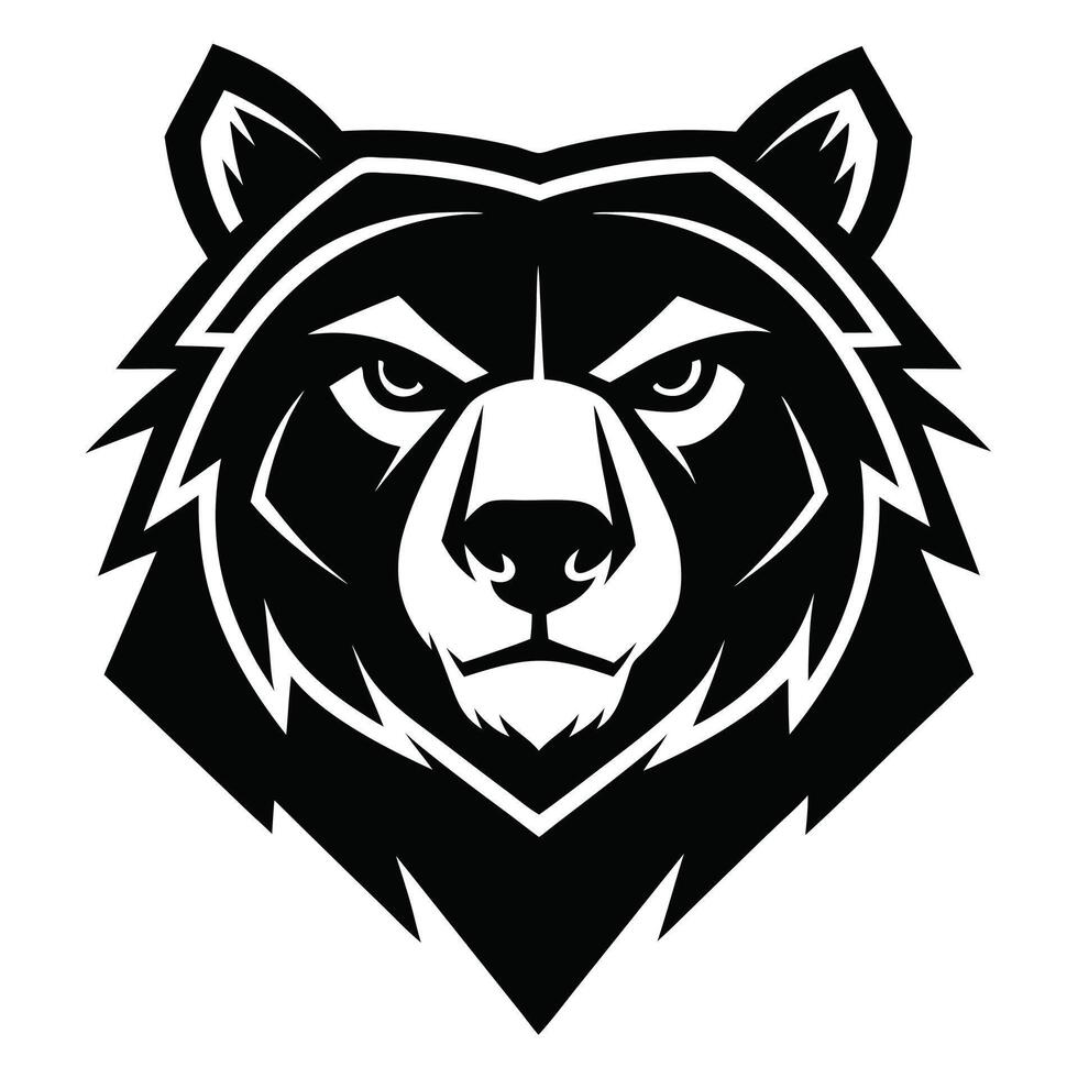 Monochrome Grizzly Bear Head Illustration with Sharp Lines and Furry Texture vector
