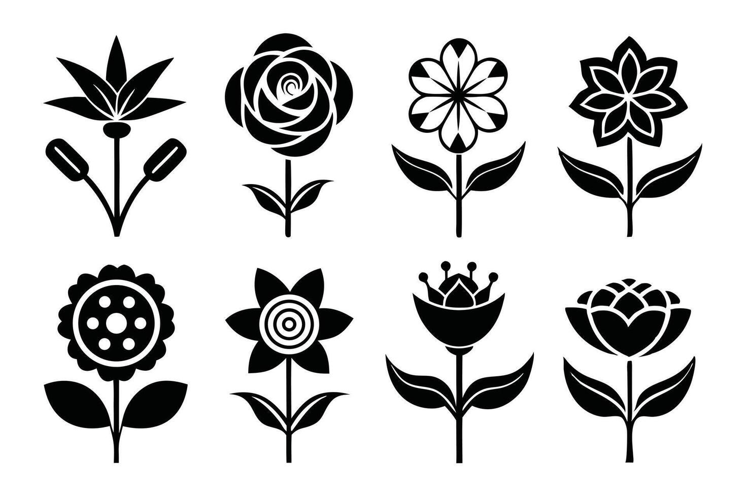 Black and White Flower Illustrations Botanical Designs, Flora Art, Graphics vector