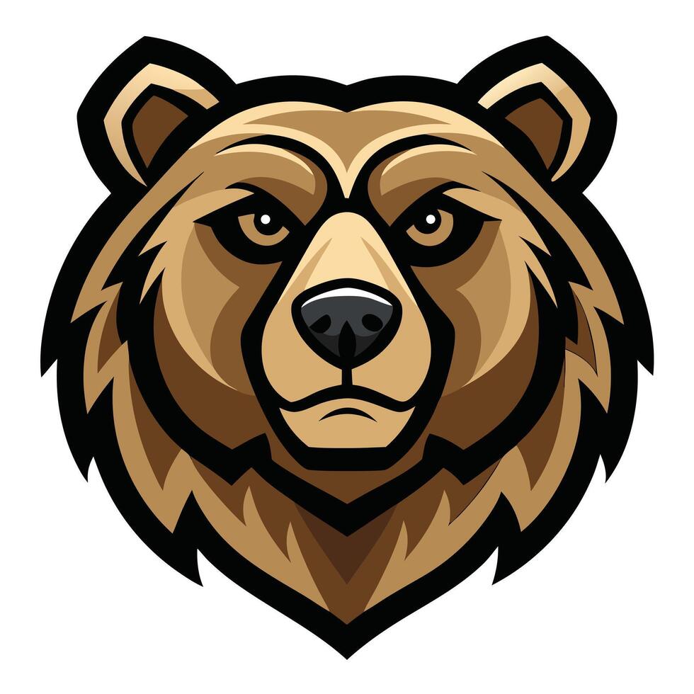 Cartoon Grizzly Bear Head with Determined Expression and Strong Black Outline vector