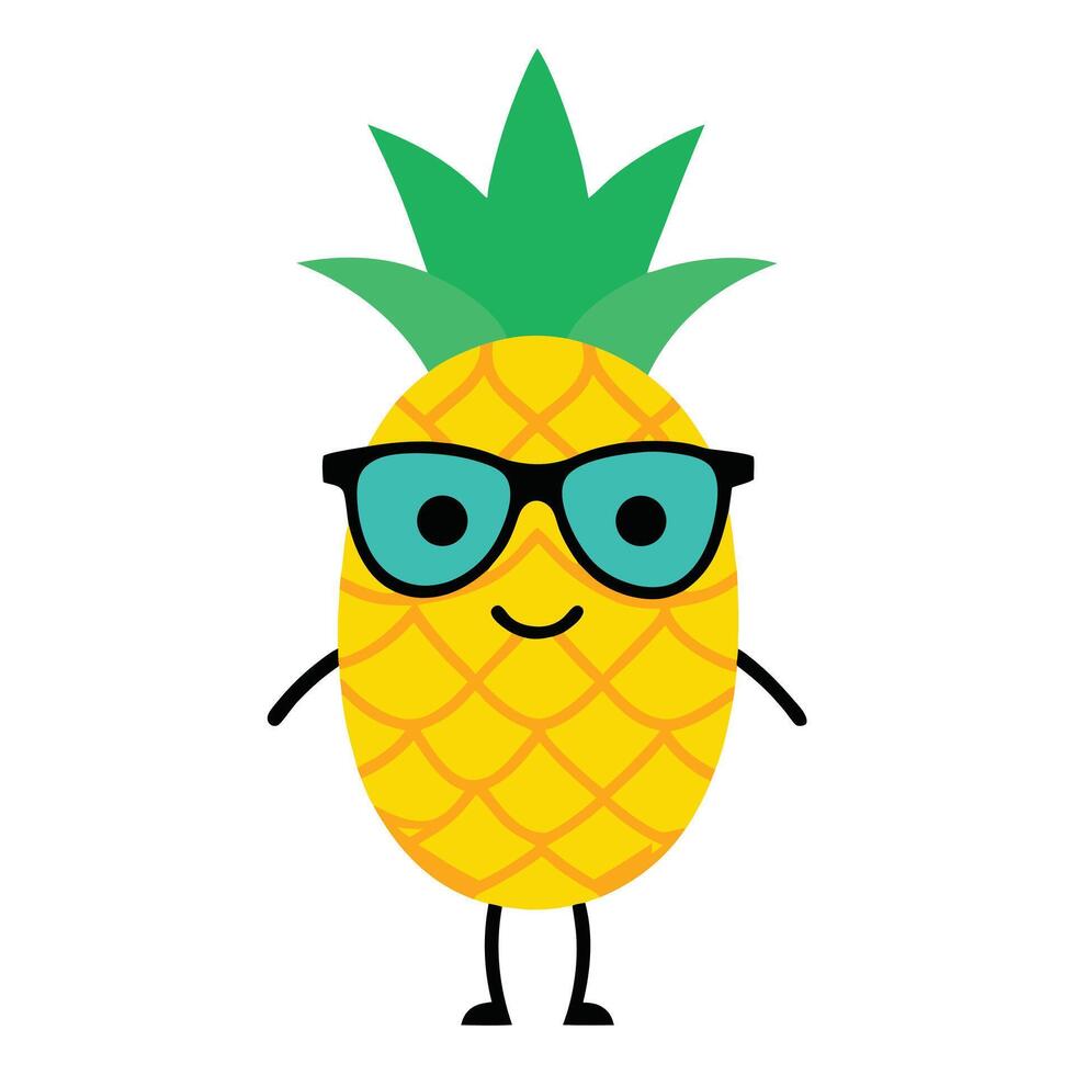 Cartoon Pineapple Character Wearing Sunglasses Standing Upright Against a White Background vector