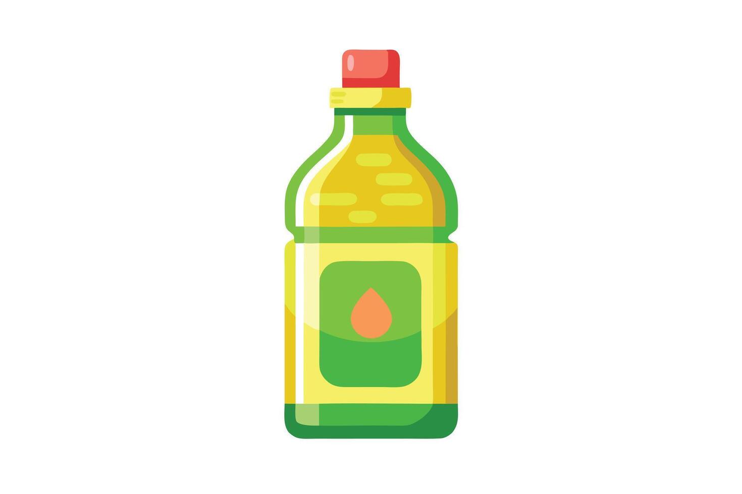Cartoon Style Bottle with Yellow Liquid and Green Label Featuring a Peach Droplet vector
